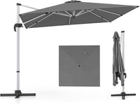 Ombrellone da Giardino 300 cm, Ombrellone Quadrato da Esterno con Rotazione a 360°, Inclinazione Regolabile, Base a Croce, 8 Stecche (Grigio, 300 x 300 x 261 cm)