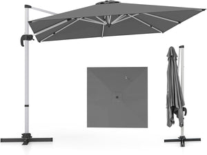 Ombrellone da Giardino 300 cm, Ombrellone Quadrato da Esterno con Rotazione a 360°, Inclinazione Regolabile, Base a Croce, 8 Stecche (Grigio, 300 x 300 x 261 cm)