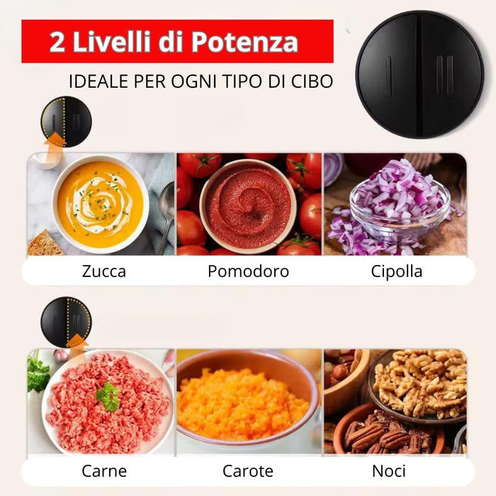 Tritatutto da Cucina Elettrico 500W – Frullatore con 4 Lame in Acciaio Inox, Robot da Cucina Multifunzione con Contenitore in Vetro 3L, Tritacarne e Verdure, Doppia Velocità