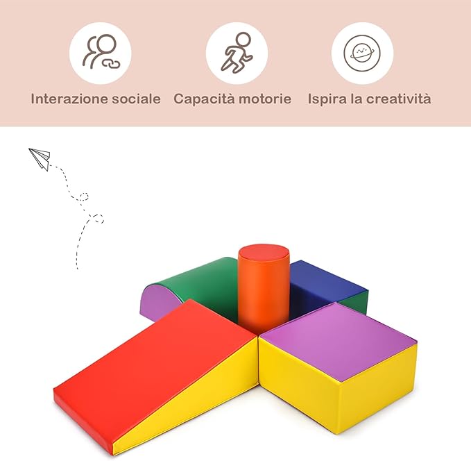 Set di 5 Blocchi con Diverse Forme e Colori, Giocattolo per Arrampicata e Strisciamento, Aiuta i Bambini a Crescere (Colorato)