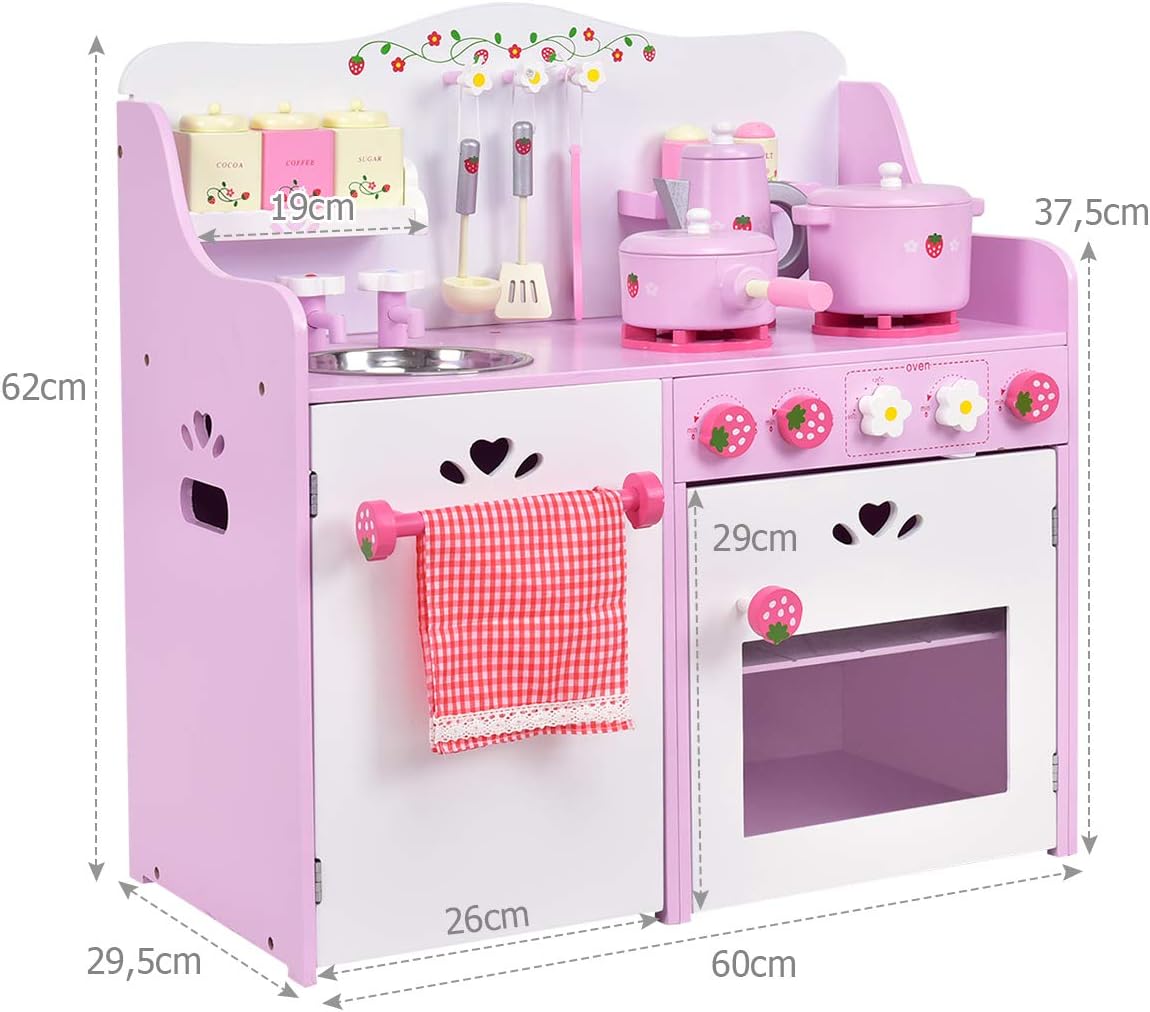 Giocattolo da Cucina per Bambini, Giocattolo Cucina a Tema Fragole, 63 x 30 x 60 cm