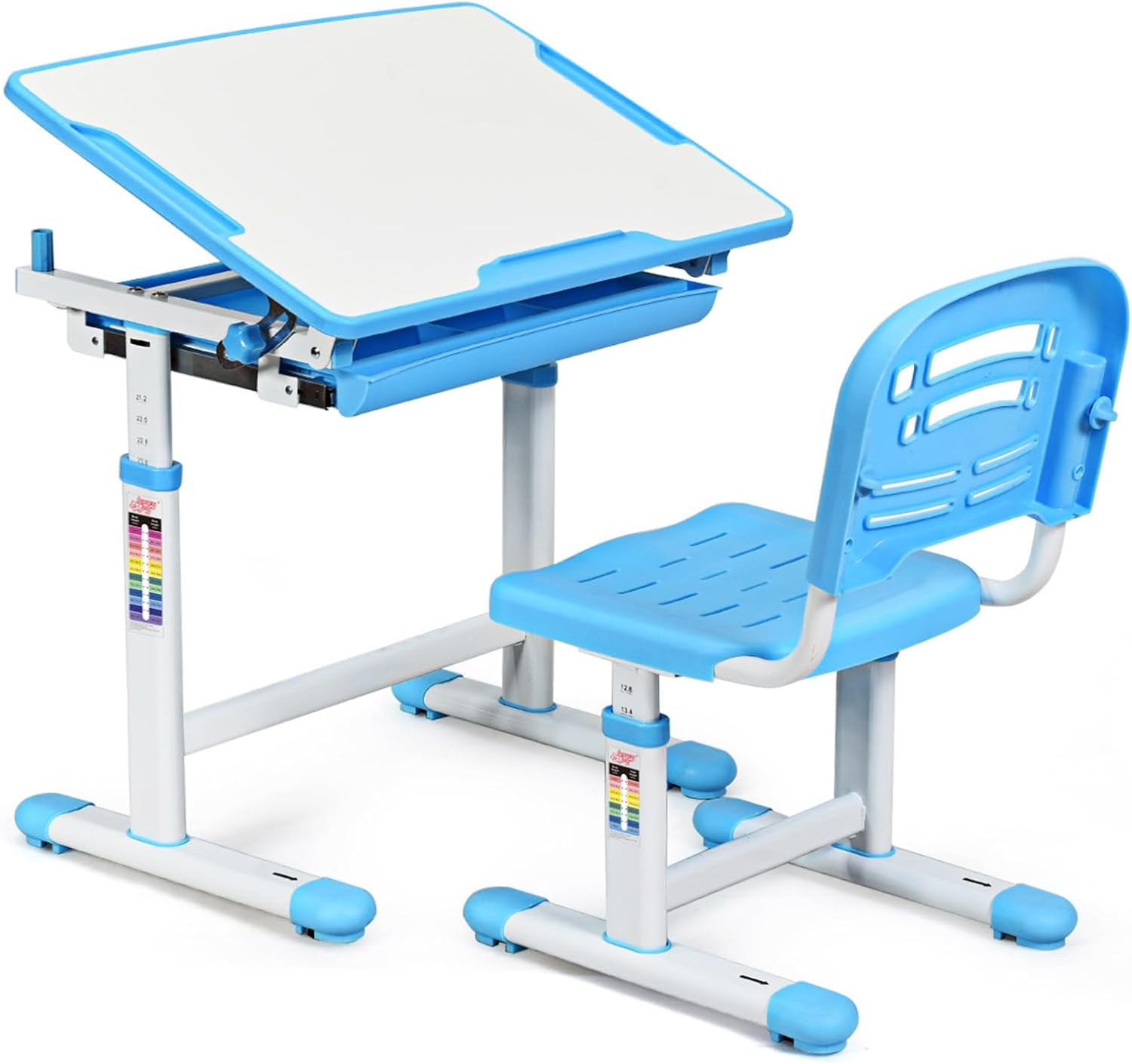 Scrivania per Bambini Tavolo per Studenti con Sedia Inclinabile Regolabile in Altezza, Ergonomica, Vari Colori Disponibili (Blu)