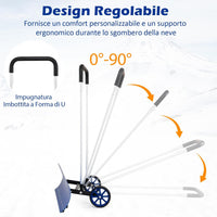 Pala da Neve con Ruote con Lama da 95 cm Angolata, Spazzaneve in Alluminio Manico Regolabile a 90Â° a Forma di U, Spala Neve Manuale per Ingresso, Marciapiedi e Vialetto