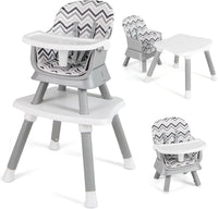 Seggiolone Pappa per Bambini 6 in 1, Seggiolone per Neonati Convertibile, Tavolo per Costruzioni per Bambini, con Imbracatura a 5 Punti, per Bambini da 6 Mesi fino 3 Anni (Gessato)