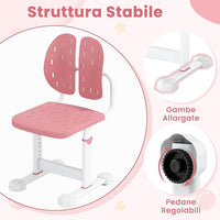 Sedia per Bambini 3+ Anni, Poltrona Ergonomica con Doppi Supporti Dorsali e Seduta Traspirante e Struttura in Metallo Resistente, Sedia Regolabile in Altezza per Camera da Letto (Rosa)