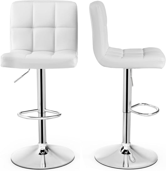Set Sedie da Bar in Ecopelle con Altezza Regolabile, Seduta Girevole a 360°, Poggiapiedi e Base Metallica Antiscivolo, Sgabelli da Pranzo per Isola Cucina Bar, Portata 150 kg(Bianco,2)