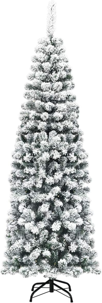 Albero di Natale Innevato 140/180/225 cm, Albero di Natale Artificiale Slim con 242/500/641 Rami Realistici e Folti e Base Pieghevole di Metallo, Apertura a Ombrello (180 cm)