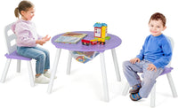 Set Tavolo Rotondo con 2 Sedie per Bambini, Set 3 Pezzi con Tavolo Attività di Legno, con Borsa a Rete, Mobile per Camera da Letto Sala Giochi per Bambini (Viola)