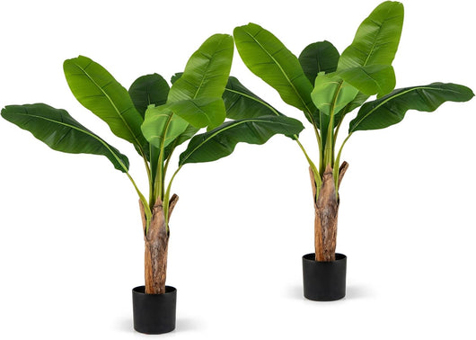 Set di 2 alberi di banana artificiali, pianta falsa in vaso con tronco e rami realistici, 7 foglie di PEVA, pianta decorativa per ingresso, ufficio, soggiorno