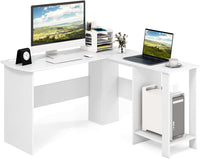 Scrivania Angolare per Computer con Ripiani, Scrivania Porta PC in Legno, Scrivania Salvaspazio e Moderna per Ufficio e Studio, 130 x 130 x 72,5 cm (Bianco)