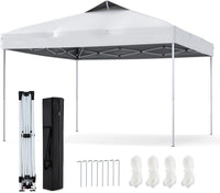 Gazebo Pop-up da 295 x 295 cm, Gazebo da Giardino Impermeabile con Blocco Centrale, Borsa da Trasporto Portatile, Corde Antivento, Picchetti, Tenda Regolabile in Altezza per Feste (Bianco)