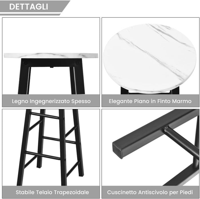 Set di 2 Sgabelli da Bar, Sgabelli da Cucina con Gamba Quadrata e Poggiapiedi, Sgabelli da Bar in Altezza da Pub, 29 x 29 x 71 cm (Bianco)