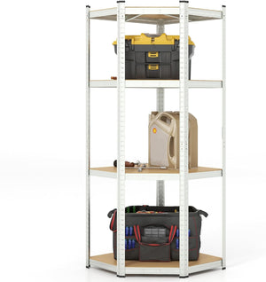 Scaffale ad Angolo a 4 Ripiani, Scaffalatura Regolabile per l'Archiviazione in Garage, Mensola Metallica Resistente, Carico 720 kg per Magazzino Dispensa e Cucina (Argento)