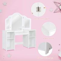 Toeletta per Bambini in Legno, Design Smontabile 2 in 1, Mobile da Trucco Stile Principessa con 4 Mensole e Specchio, Mobile per Il Trucco per Bambine e Ragazze