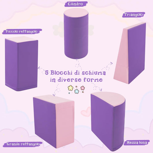 Set di 5 Blocchi con Diverse Forme e Colori, Giocattolo per Arrampicata e Strisciamento, Aiuta i Bambini a Crescere (Viola)