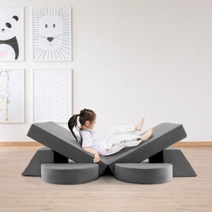 Divano Modulare per Bambini 8 Pezzi, Divanetto per Bambini con Copertura Staccabile per Sala Giochi e Camera da Letto, Divano Creativo per Bambini per Giocare, Creare e Dormire (Grigio)
