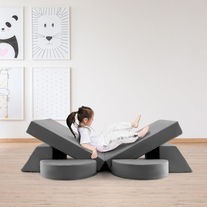 Divano Modulare per Bambini 8 Pezzi, Divanetto per Bambini con Copertura Staccabile per Sala Giochi e Camera da Letto, Divano Creativo per Bambini per Giocare, Creare e Dormire (Grigio)