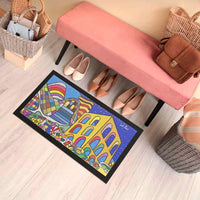 Zerbino Gomma Dipinto Artistico Jack Ottanio Pop Art 40x70 cm Antiscivolo Pop Buildings (C)