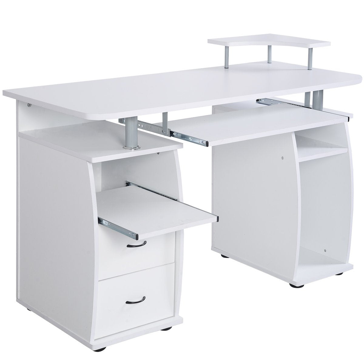 Scrivania da Computer, Scrivania con Cassettiera e Porta Hardware,120 x 55 x 85 cm (Bianco)