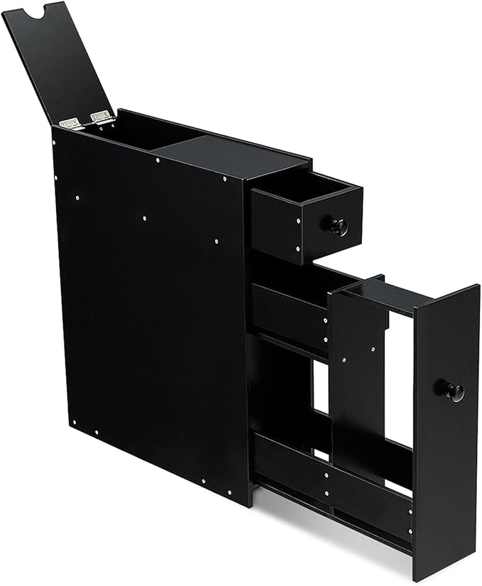 Armadio Sottile di Stoccaggio per Gabinetto, Armadietto Laterale da Bagno Multiuso in Legno (Nero)