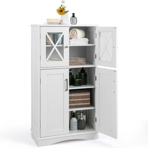 Mobile da Bagno con 4 Ante, Armadio da Terra con Ripiani Regolabili, Mobiletto Multifunzionale per Bagno Cucina e Soggiorno, 60x30x108 cm, Bianco (Bianco)