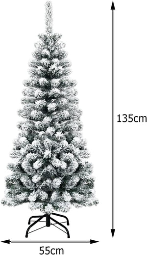 Albero di Natale Slim 135/180/225 cm, Albero di Natale Innevato con 150/250/350 Luci LED, 242/500/641 Rami e Base di Metallo, Decorazione Natalizia per Casa e Negozio (135 cm)