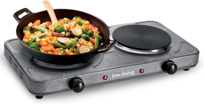 Innoliving Piastra Elettrica Doppia INN-748 con Diametro Piastre 15,5cm, 5 Livelli di Regolazione Temperatura
