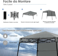 Gazebo Pieghevole da Giardino 210 x 210CM, Struttura in Acciaio, Altezza Regolabile, Gazebo da Esterno con Borsa, Ideale per Feste, Barbecue, Giardino e Spiaggia (grigio)