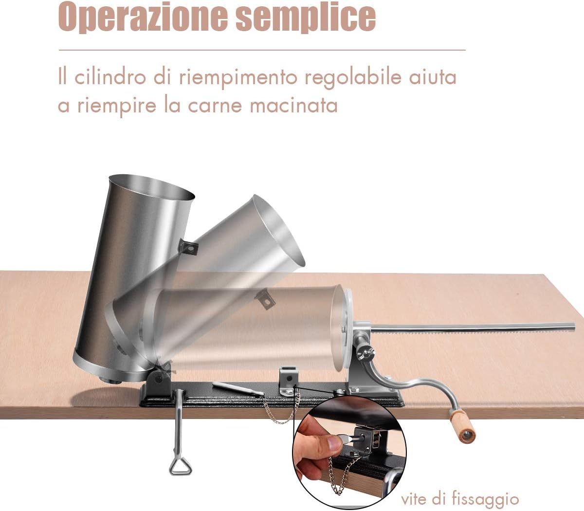 3kg Insaccatrice per Salsiccia Macchina per Salsicce Insaccatrice Manuale in Acciaio Inossidabile, Salsicce Siringa con 4 Tubi di Riempimento