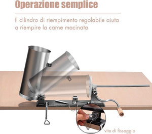 3kg Insaccatrice per Salsiccia Macchina per Salsicce Insaccatrice Manuale in Acciaio Inossidabile, Salsicce Siringa con 4 Tubi di Riempimento