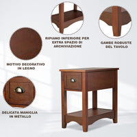 Tavolino da Salotto in Legno Massello, Comodino con 1 Cassetto e 1 Ripiano, Tavolino Basso da Soggiorno e Camera da Letto (56 x 33 x 58,5 cm, Legno di ciliegio, 2)