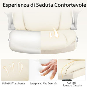 Sedia da Ufficio Girevole, Sedia da Scrivania in Ecopelle con Funzione Dondolo e Altezza Regolabile, Sedia con Ruote per Ufficio e Studio, Carico Massimo 160 kg