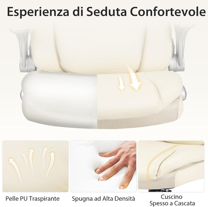 Sedia da Ufficio Girevole, Sedia da Scrivania in Ecopelle con Funzione Dondolo e Altezza Regolabile, Sedia con Ruote per Ufficio e Studio, Carico Massimo 160 kg