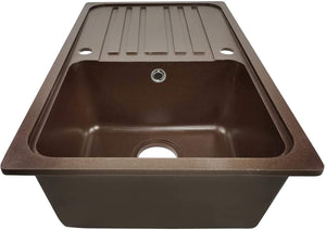 Lavello in granito con 1 vasca e gocciolatoio 76 x 46 cm per lavello cucina da incasso o sottopiano marrone attrezzatura da cucina 01_0000186