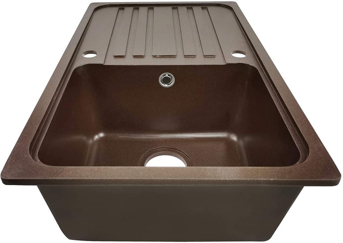 Lavello in granito con 1 vasca e gocciolatoio 76 x 46 cm per lavello cucina da incasso o sottopiano marrone attrezzatura da cucina 01_0000186