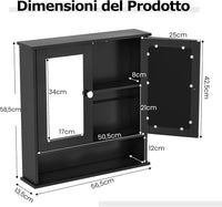 Armadietto da Bagno con Specchio, Armadietto da Parete con Ripiano Regolabile, Mobile da Parete per Bagno (Nero)