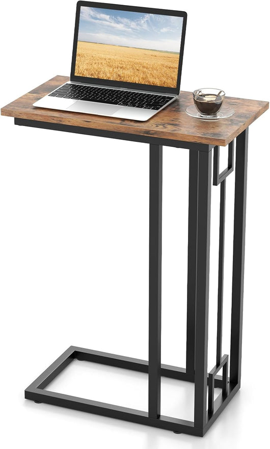 Tavolino Laterale a Forma di C, Tavolino per Divano a Struttura Metallica Pesante con Piedini Regolabili, Tavolino da Salotto, Ufficio e Studio per Spazi Ridotti