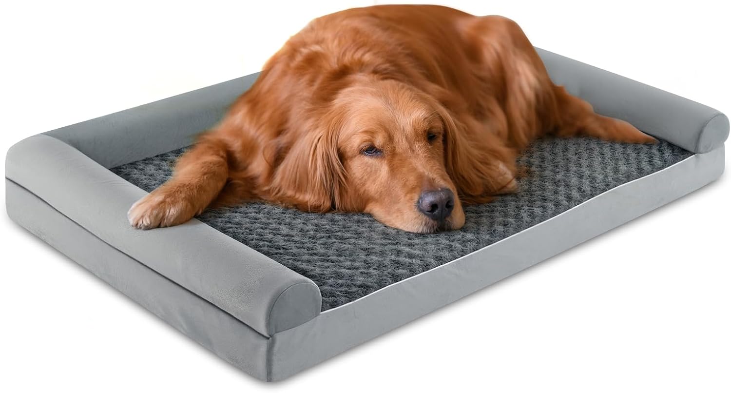Cuccia Cane Interno in Schiuma, Brandina per Cani con Cuscino, Copertura Rimovibile e Tessuto Interno Impermeabile, Lettino per Animali Domestici, Grigio (135 x 91 x 18 cm)