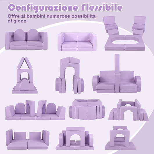 Divano Giocattolo per Bambini a 8 Pezzi, Divano Modulare per Bambini in Schiuma con Tessuto Suede, Poltrone per Bambini per Stanze da Gioco, Camere da Letto, Soggiorno (Viola)