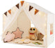 Tenda da Gioco per Bambini, Tenda Castello per 3-4 Bambini con Tende in Tessuto e Rete Luci a Stella e Finestre, Materassino in Cotone, per Bambini 3 Anni+, 146x96x133 cm