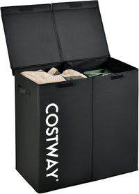 105 L Cesto Portabiancheria con Coperchio, Portabiancheria Sporca con 2 Scomparti e Maniglie, in Tessuto Non Tessuto, Ideale per Bagno Lavanderia, 62 x 31 x 60 cm (Nero)