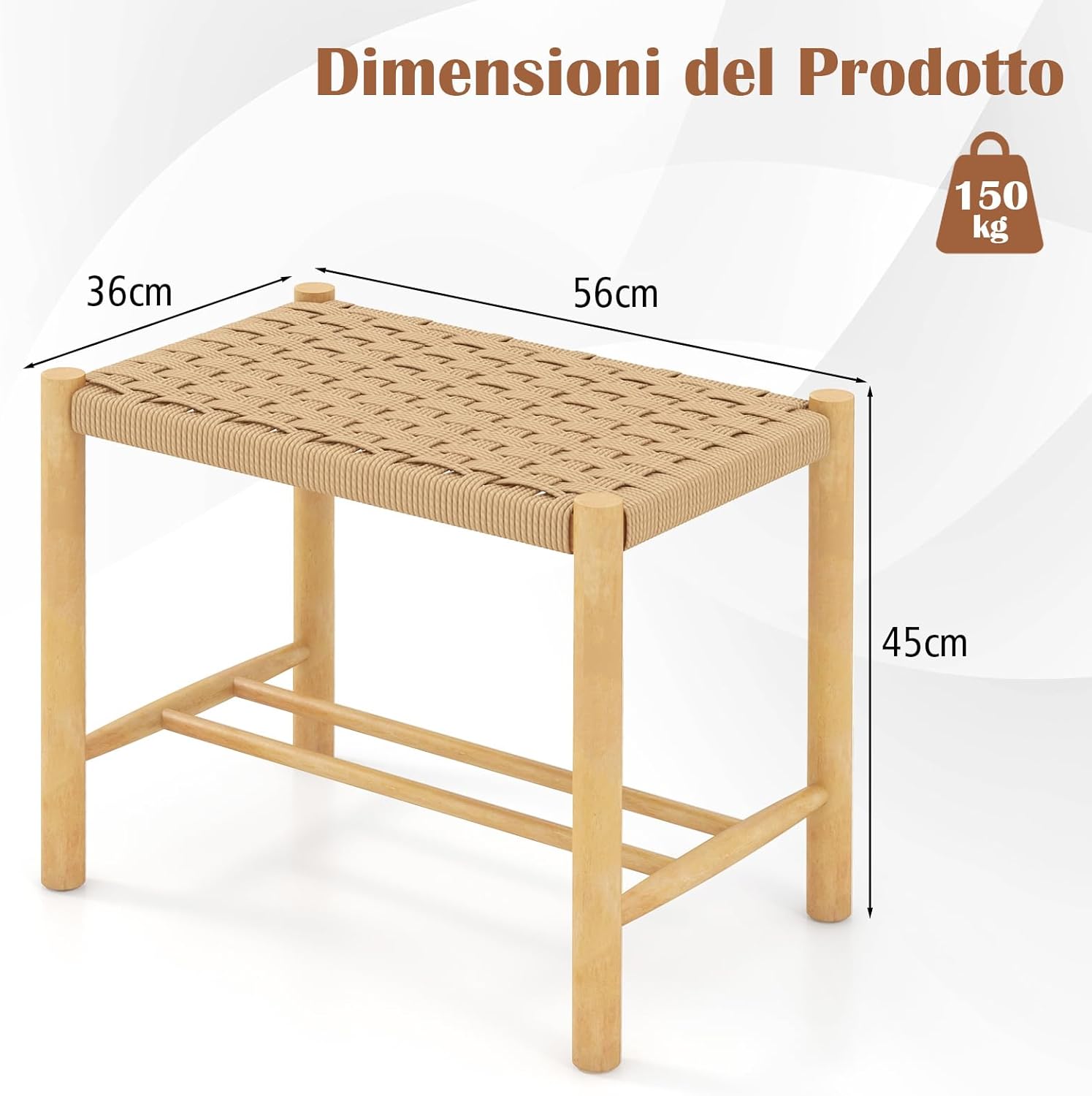 Set di 2 Sgabelli Intrecciata in Carta, Sgaballi Bassi da Soggiorno,Sgaballi Poggipiedi in Legno, Fino a 150 kg, 56 x 36 x 45 cm