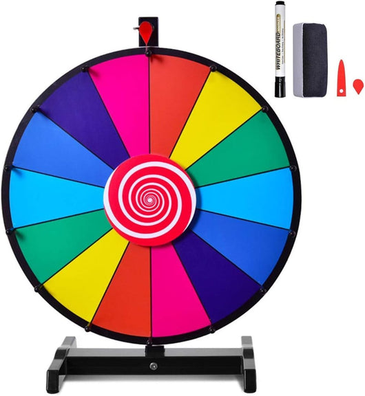 18/24 Pollici Gioco Ruota della Fortuna da Terra&Tavolo, Wheel of Fortune con Marcatore e Cancellatore, 2 Indicatori da Ricambio, 14 Slots, per Carnevale e Feste (24 Pollici)