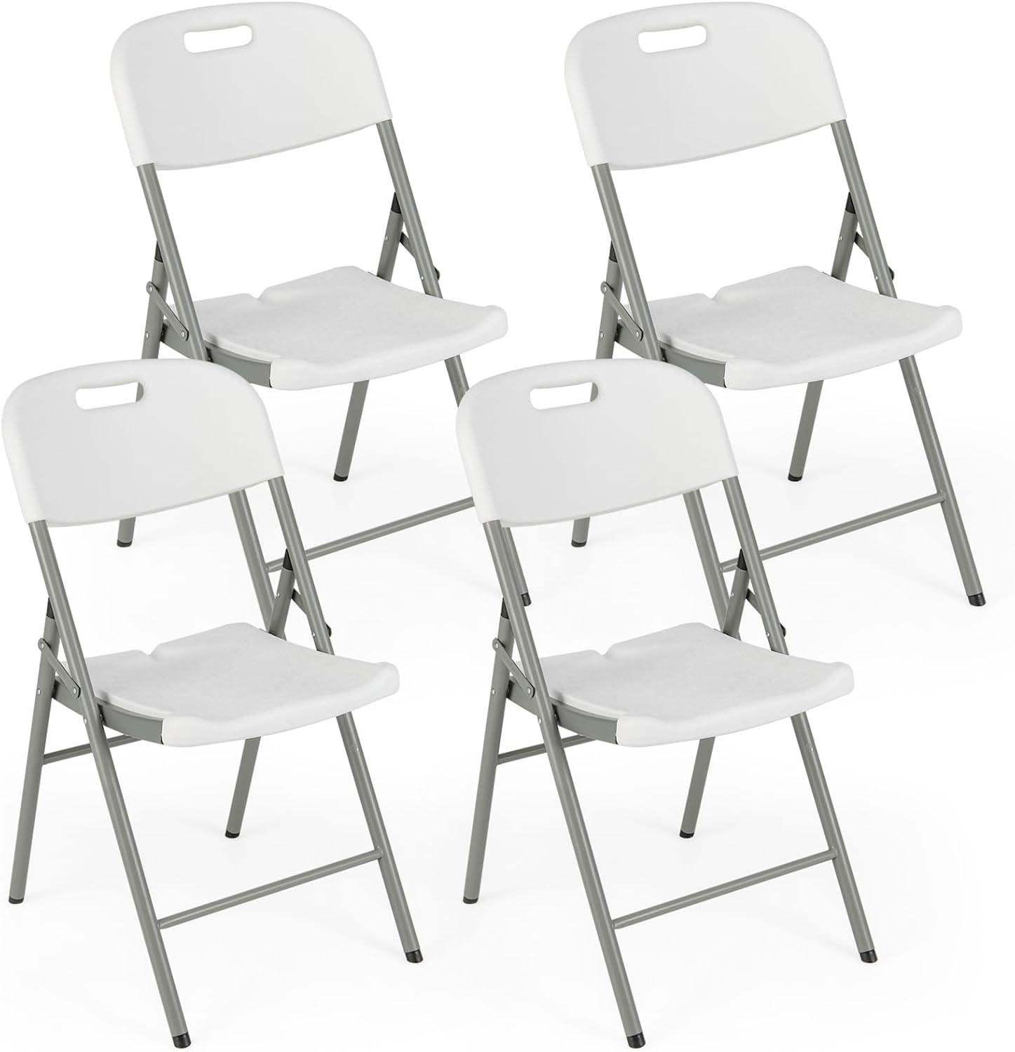 Set di 4 Sedie Pieghevoli con Struttura in Metallo, Sedie da Pranzo Salvaspazio con Antiscivoli, Sedie da Campeggio per Interno ed Esterno, 58 cm x 45 cm x 84 cm (Bianco)