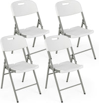 Set di 4 Sedie Pieghevoli con Struttura in Metallo, Sedie da Pranzo Salvaspazio con Antiscivoli, Sedie da Campeggio per Interno ed Esterno, 58 cm x 45 cm x 84 cm (Bianco)