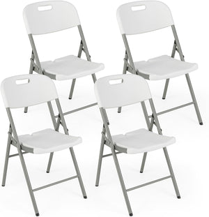 Set di 4 Sedie Pieghevoli con Struttura in Metallo, Sedie da Pranzo Salvaspazio con Antiscivoli, Sedie da Campeggio per Interno ed Esterno, 58 cm x 45 cm x 84 cm (Bianco)