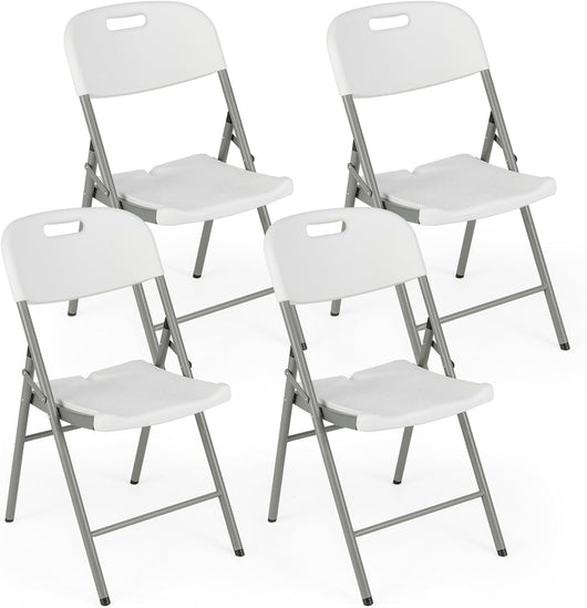 Set di 4 Sedie Pieghevoli con Struttura in Metallo, Sedie da Pranzo Salvaspazio con Antiscivoli, Sedie da Campeggio per Interno ed Esterno, 58 cm x 45 cm x 84 cm (Bianco)