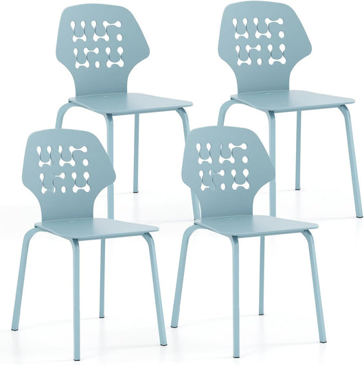 COSTWAY Set di 4 Sedie da Pranzo in Metallo, Sedie da Cucina Moderne con Schienale Traforato e Gambe in Metallo, Sedie senza Braccioli per Sala da Pranzo, Soggiorno, Portata 150 kg (Blu)