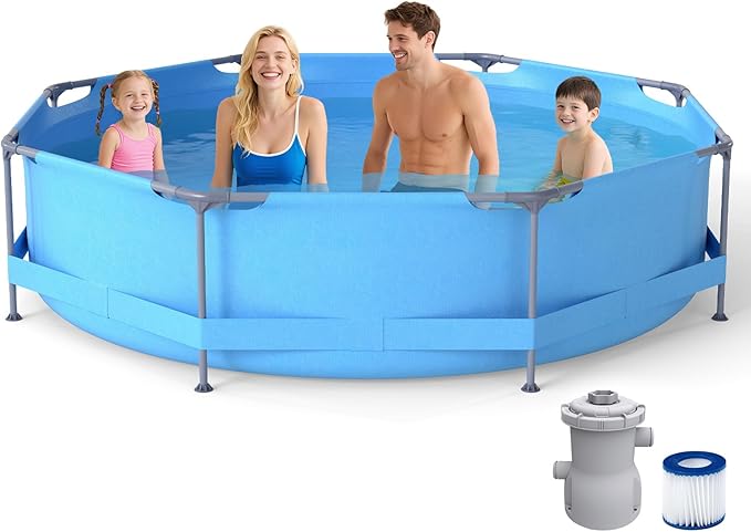 Piscina Fuori Terra 360 x 360 x 76 cm, Piscina Rotonda da Esterno con Struttura Metallica e Pompa Filtro, Capacità 6125 L, da Giardino per Adulti (3,6 m x 76 cm)