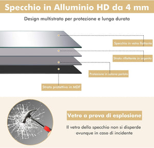2 in 1 Specchio Lungo da Parete, Specchio a Figura Intera con Telaio Rettangolare in Alluminio e Vetro Antiesplosione, Specchio da Terra per Ingresso Bagno, 56 x150 cm (Oro)
